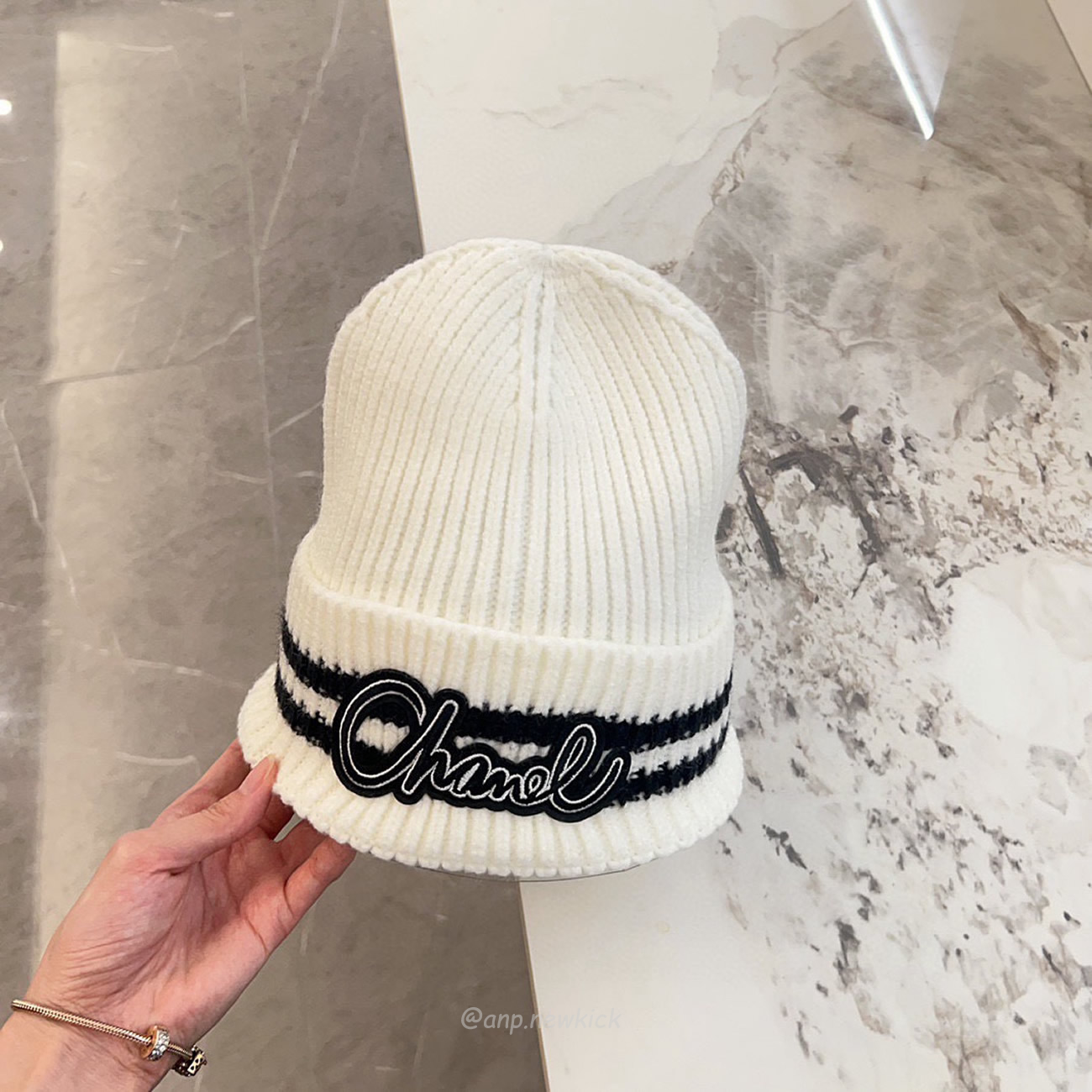 Chanel Knitted Cold Hat White Black Gray Brown (8) - newkick.org